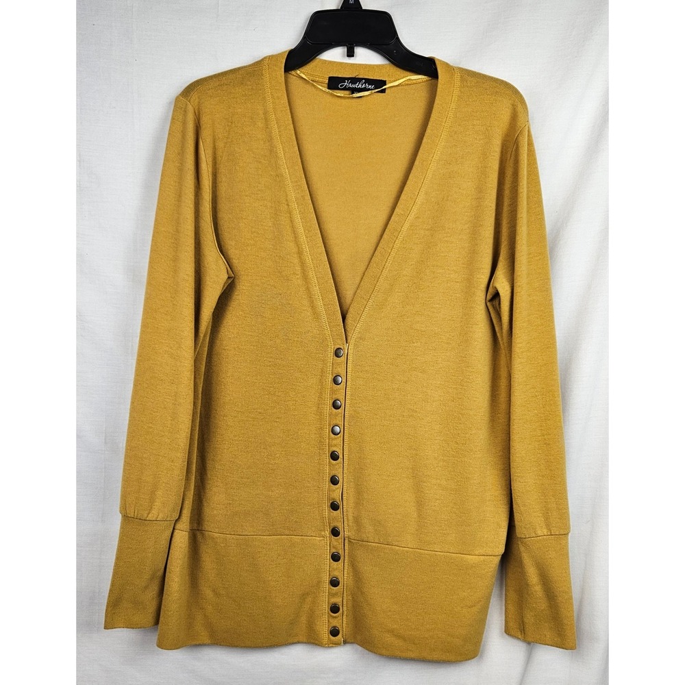 Hawthorne Mustard Yellow Snap Front Cardigan Sweater V-Neck XL Boho Hippie